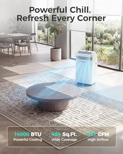 Image of HAUSHOF 14000 BTU Portable Air Conditioners, Portable AC with Cool, Fan, Dry & Sleep Mode, AC Unit Portable with 35-70 Auto Swing, Remote Control,24H Timer, Window Kit & Exhaust Hose Sleeve Included
