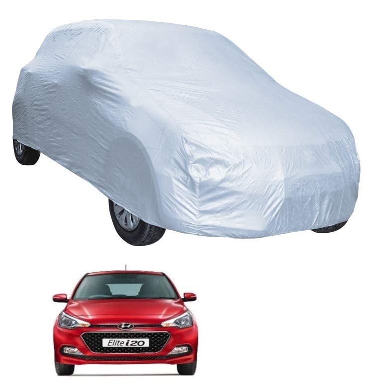 Image of Auto Hub Car Cover Compatible with Hyundai Elite i20 with Weather Proof, Triple Stitched, Elite i20 Car Cover- Plain Silver