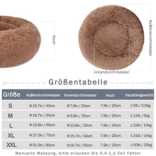 Hundebett Katzenbett Flauschig Rund aus Plüsch - Donut Kuscheliges Hundekissen Hundekorb Waschbar S/M/L/XL/XXL für Kleine, Mittelgroße und Große Hunde, Katzen und Andere Haustiere (S-40cm, Braun)