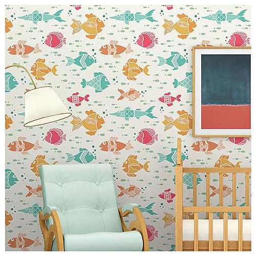 Image of Kayra Decor Fish Tale Kids Room Wall Stencil -Pack of 1, Sheet Size 24 x 24 inch /Design Size 20 x 22 inch.
