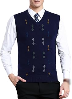 REHJJDFD Men's Casual Sleeveless Knit Vest Men Plaid Wool Sweater Male Slim Sweater Vest