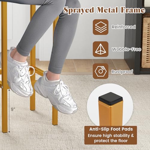 Image of COSTWAY Industrial Bar Stools Set of 4, Backless Square Breakfast Bar Chairs with Metal Frame and Footrest, Counter Height Stools for Kitchen Island Dining Room Living Room (White, 26 inch)
