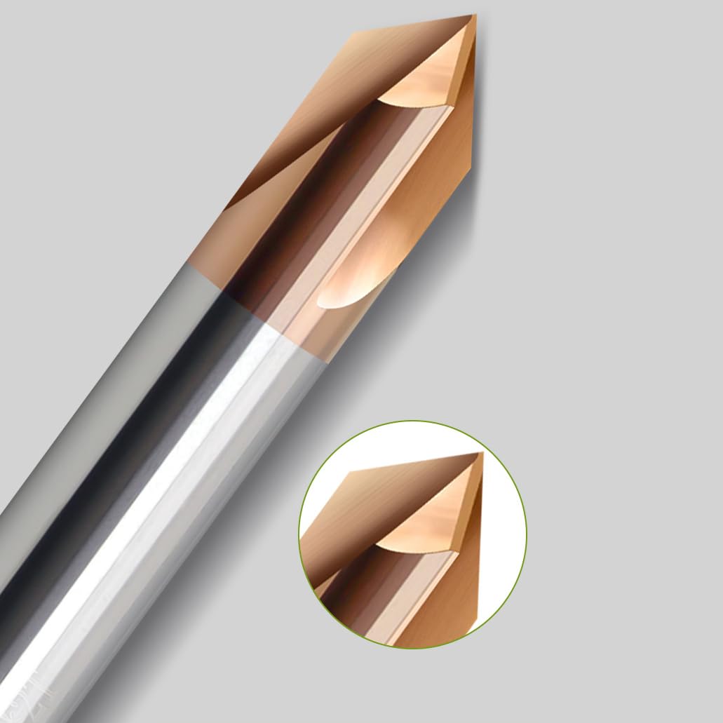 Fraise à graver, Fraise à Chanfreiner 6 mm VHM 3 flûtes en V 90 degrés CNC Fraise à queue avec revêtement, Fraise à rainurer, Fraise à Chanfreiner en Tungstène, Fraise à bois, pour Graver Chanfreiner