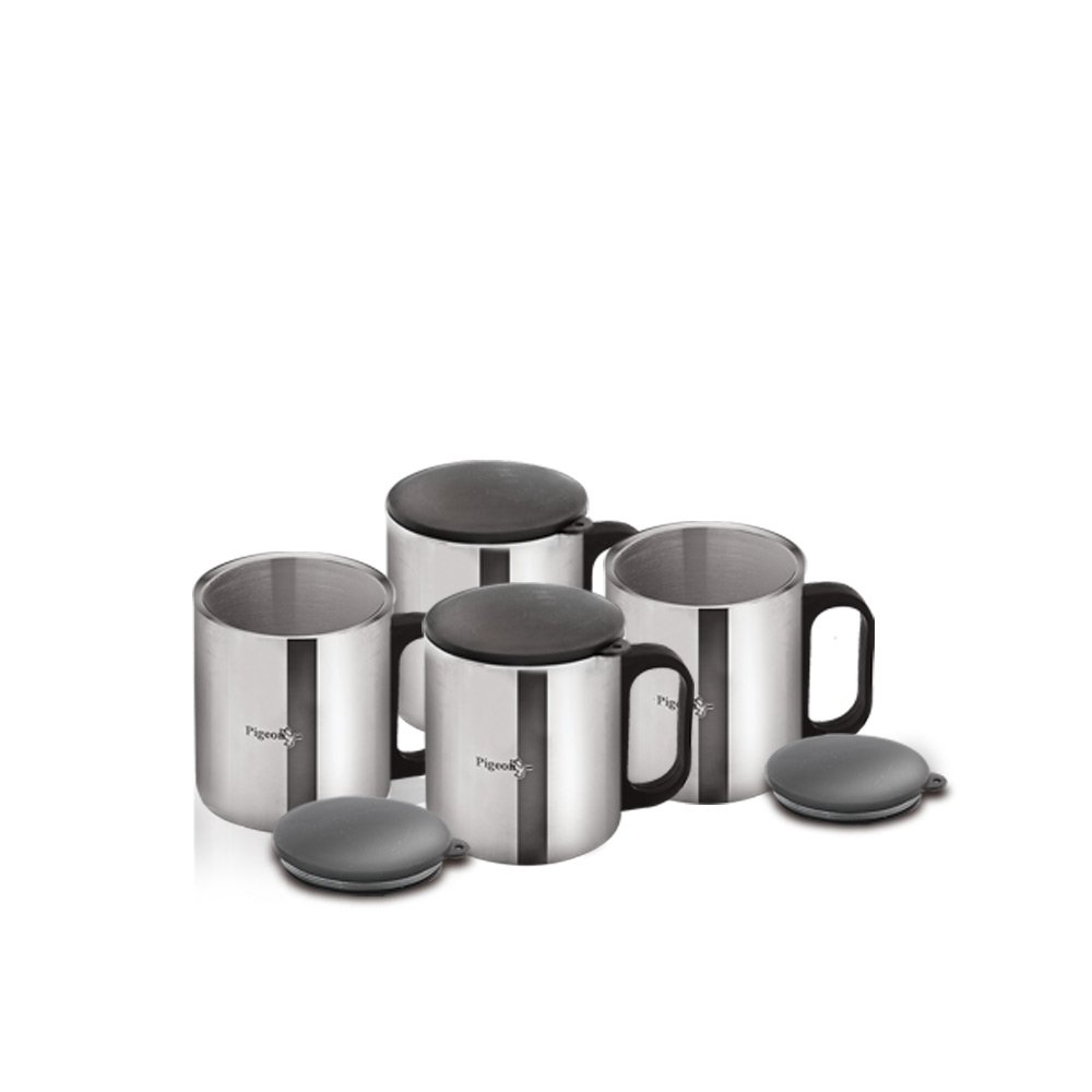 Pigeon -Stainless Steel Coffee Cup Set of 4 (with Lid) – 180 Ml
