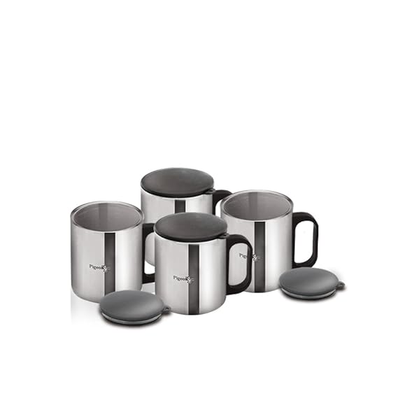 Pigeon Stainless Steel Coffee Cup Set, Set of 4, 8.3cm, Silver