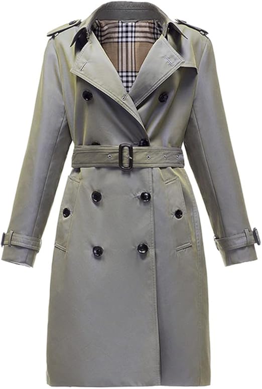 Midlength women's trench coat, Double breasted coat with belt,British
