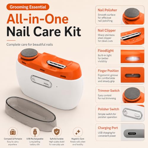 Image of AJIGNA MART Electric Nail Clippers Upgraded 2 in 1 Automatic - with Polishing, Dust Storage & LED Light, Nail File Toenail Trimmer, Safe for Seniors, Adults, Kids & Baby, Gifts for Women Men Mom Baby Adult Senior,USB Rechargeable Light 3 Speeds File Nail Clip