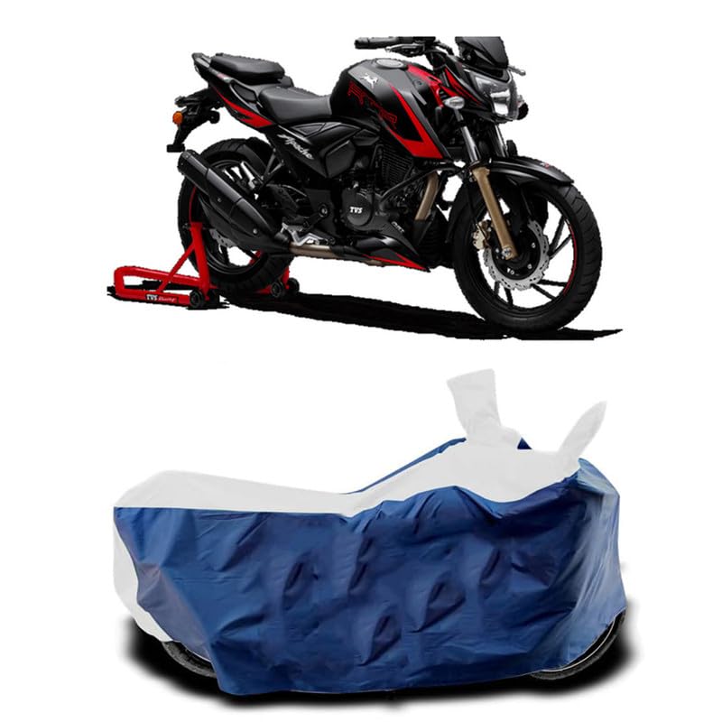 Image of DUFFEL-Two Wheeler Bike Cover Compatible for Tvs Apache 3 Bs6 Heat Protectio /UV-Rays /Birds Dropping /DustProof /Waterproof Indoor Outdoor and Parking Full Protection All Variants [White Patta]