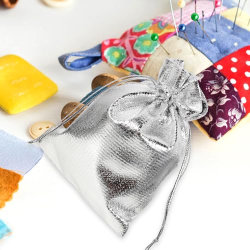 30 Bolsas de obsequio pequeñas con cordón plata de tejido CRAFTHROU para galletas 5