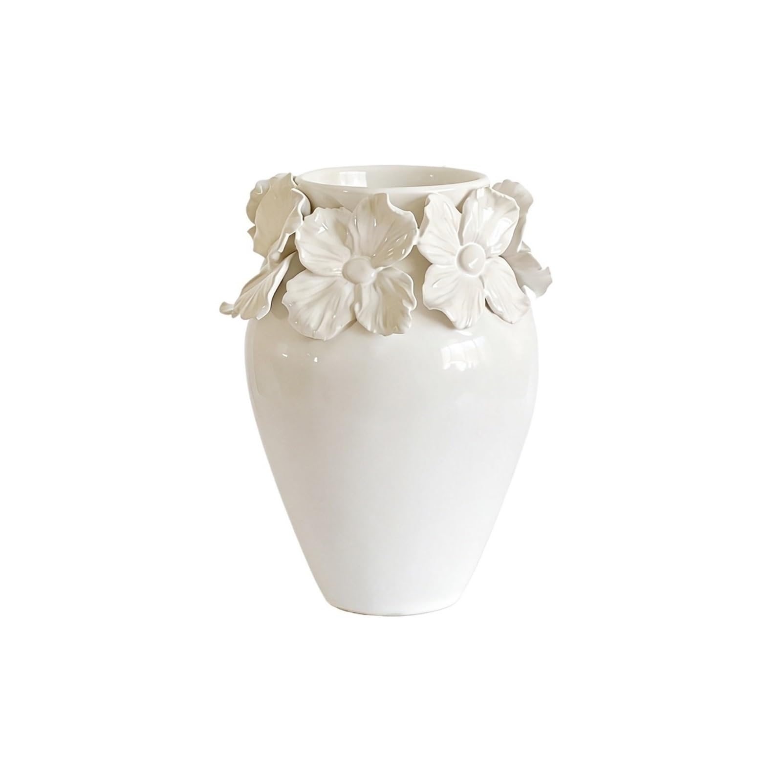 guiling-1986 Vases Decor 17 * 17 * 26cm White Ceramic Vase with 3D Flower Accent Elegant Decorative for Home Flower Vases