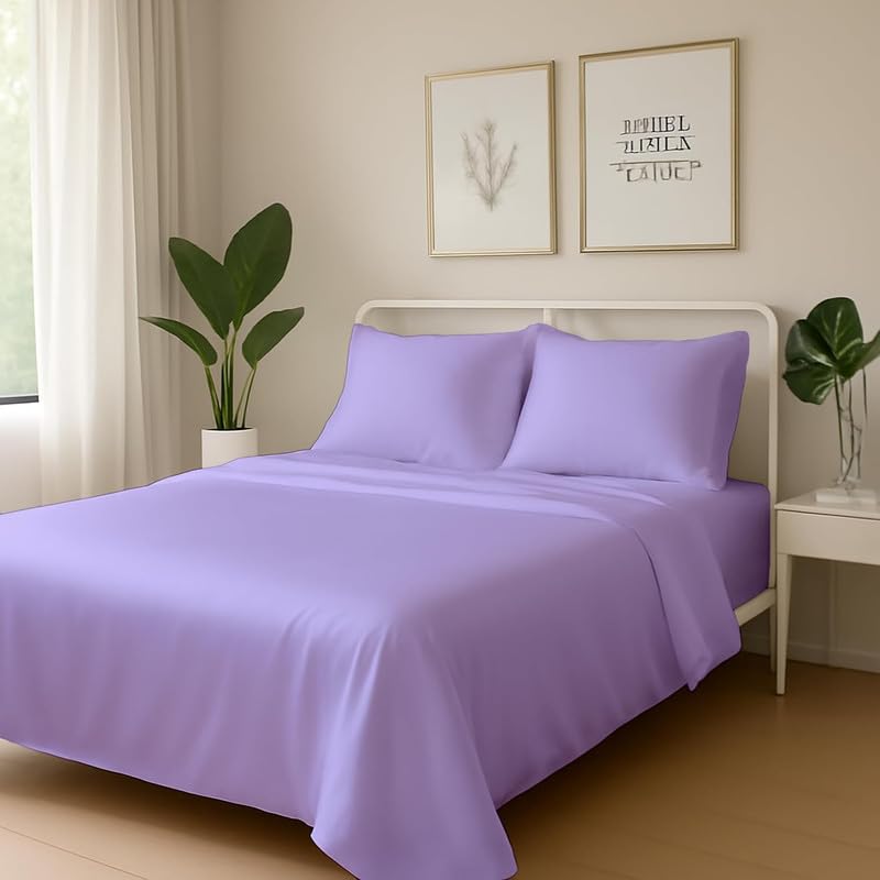 Image of Day Care-Luxury Satin Flat Double Bed (90x100 Inchs) Bedsheet|Ultra Soft Silky Smooth Touch|Breathable, Lightweight & Skin Friendly|Wrinkle Resistant|Levender