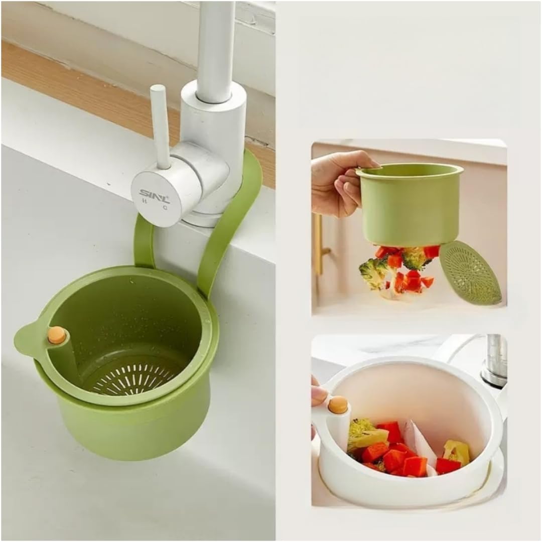 Kitchen Sink Strainer Basket, Faucet Hanging Strainer, Multi-Functional Food Colander,Press Automatic Dumping Kitchen Draining Basket, Easy Drain Filter with Bottom Release (Green)-image-19