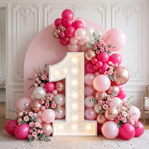 Image of RUBFAC Baby Pink and Hot Pink Balloons 129pcs Different Sizes Pack of 18 12 10 5 Inch, Latex Magenta Pastel Pink Balloon Garland Arch Kit for Birthday Wedding Anniversary Baby Shower Princess Theme