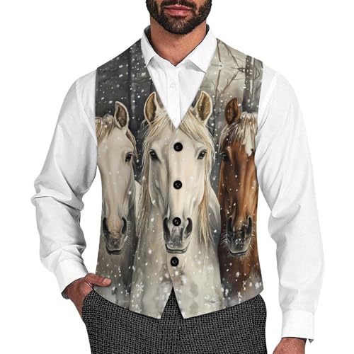 Three Horses Snowflakes Trendy Vest Suit for Men V Neck Formal Dress Waistcoat Vests Business Slim Fit