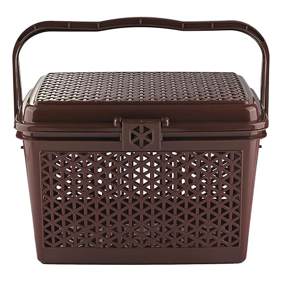 Nadeems world Trendy Shopping Storage Basket with Handles, multicolor Solid Plastic Big Bin with Lid, 30 x 41 x 28 cm pack of 1pcs-image-14