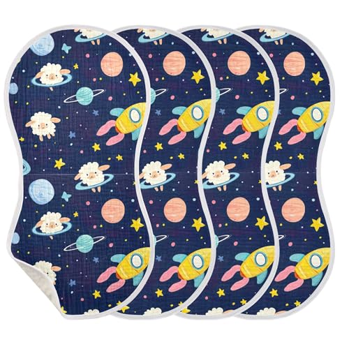 xigua Color Space Baby Burp Cloths for Newborn Boys and Girls 4 Pack, Soft & Absorbent Cotton Baby Burp Cloth, Baby Washcloths, Newborn Towel, Burp Rags3