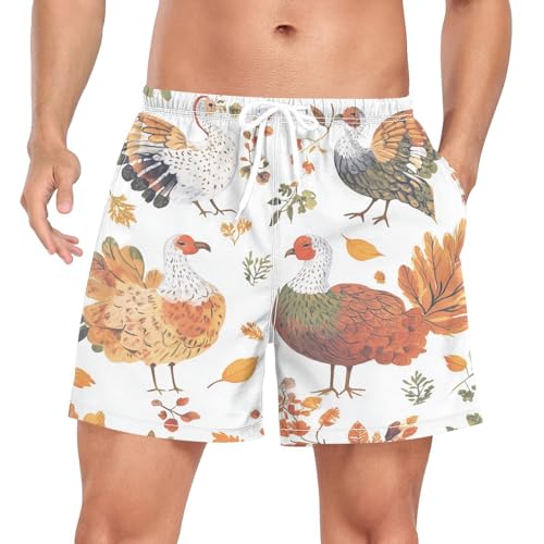 Turkey Pattern Men's Swim Trunks with Liner Quick Dry Beach Shorts Swimwear Bathing Suit S-XXL