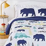Amazon Basics Kids Easy-Wash Microfiber Bed-in-a-Bag Bedding Set - Full/Queen, Bear Buddies