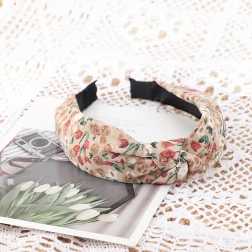 Image of DRESHOW Headbands for Women and Girls Flower Printed Knotted Plastic Head Band Fashion Boho Wide Hairbands Non Slip Hair Accessories 4 Pcs