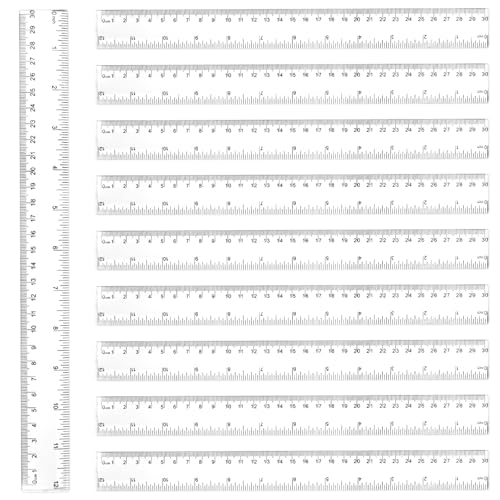 10 Piezas Reglas de Plástico, 30 cm Regla de Plástico Transparente Inastillable, Regla Transparente con Pulgadas y Centímetros, para Escuela, Oficina, el Hogar, para Estudiantes (12 Pulgadas)