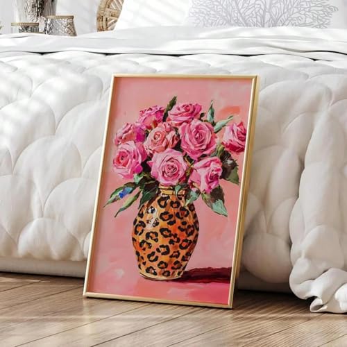 Impression sur toile de roses roses 80x140cm sous cadre style léopard - 3