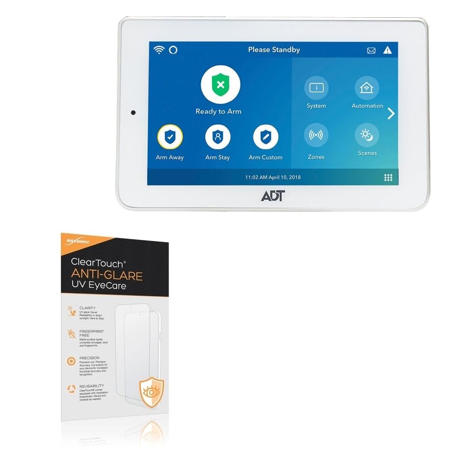 BoxWave Screen Protector Compatible With ADT Command Secondary Color Touchscreen - ClearTouch Anti-Glare Anti-UV EyeCare (2-Pack), Filters out Harmful Blue Light Reduce Fatigue