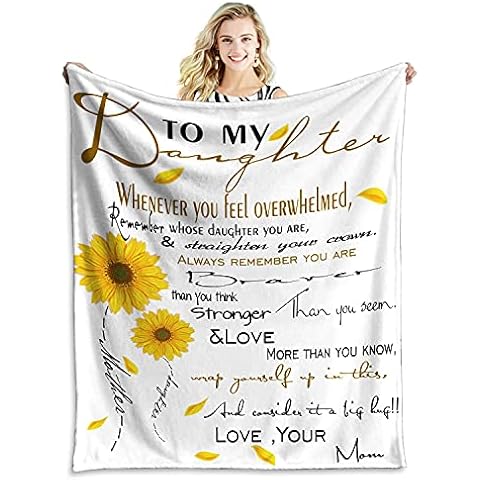 Tveinard Personalized to My Daughter Blanket from Mom,Sunflower Flannel Blanket for Adults and Kids Home Decor Warm Soft Blanket for Birthday, Thanksgiving Day,for Bed Couch Travel Beach 60x80 Inches Cover
