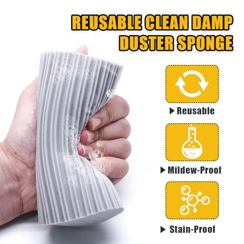 Image of 4Pcs Reusable Damp Clean Duster Sponge，Efficient Cleaning Duster for Dust, Debris,and Stains,Brush Magic Eraser Sponge for Ceiling Fan,Blinds,Baseboard,Gray and Yellow