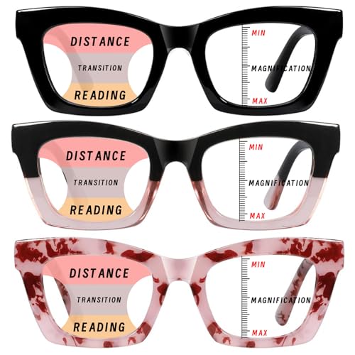 Hubeye 3 Pack Progressive Multifocus Reading Glasses For Women Blue Light Blocking Oprah Style Square Reader Spring Hinge +2.5 cover