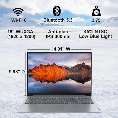 Image of Lenovo ThinkBook 16 Gen 7 Business Laptop (16 inch FHD+ Anti-Glare, AMD Ryzen 5 7533HS (> i7-1255U), 32GB DDR5 RAM, 1TB SSD), Fingerprint Reader, Webcam, Ethernet, Wi-Fi 6, Win 11 Pro w / Copilot, Grey
