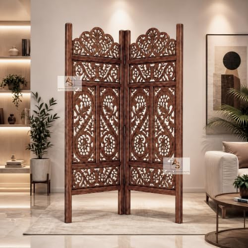 Image of Wooden Partition for Living Room,Divider Wall Room Divider Screen Separator, Wall Panel Divider for Hall | Bedroom |Office | Puja Room | Restaurant S Design (Antique, 4ft 2 Panel)
