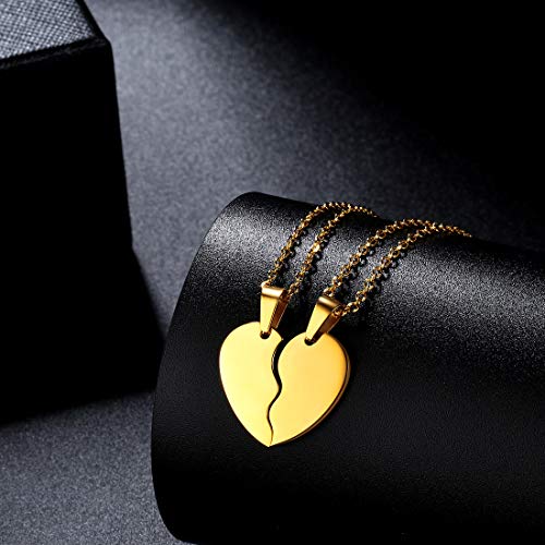 Broken Heart Necklace Women Men 316L Stainless Steel Best Friend BFF Foever Pendant 18k Gold/Rose Gold Plated Two Half Hearts Pendants Lover Couples Jewelry SP00343
