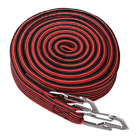 4 Meter Multifunction Long Bungee Cords Hooks, Highly Stretchy Clips Bike Motorbike Luggage Cord Rope,Great for Hand Carts, Cargo, Camping Red Cover