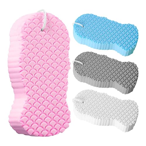 NINMORTH Exfoliante corporal exfoliante, esponja de baño de textura 3D suave para piel sensible, cuidado de la piel reutilizable de alta densidad con cordón para colgar, paquete de 4