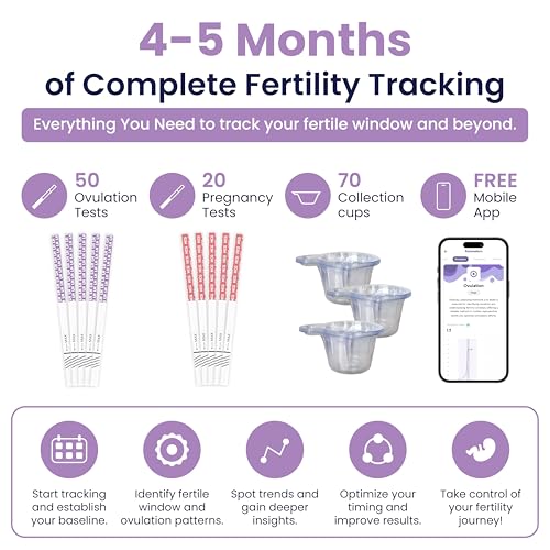 Image of Vivoo Ovulation and Pregnancy Test Strips Kit - 50 LH Ovulation Tests + 20 HCG Pregnancy Tests + 70 Cups | 99.1% Accurate | 5-Min Results | Free App Cycle Tracker