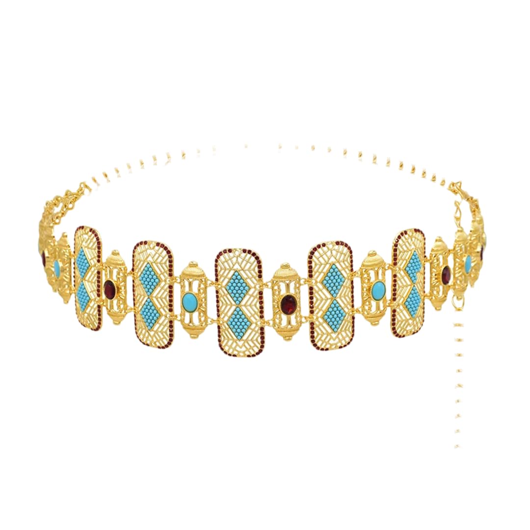 Women’S Turquoise Body Chains Golden Carved Hollow Turkish Charms Bohemian Belly Jewelry For Dance