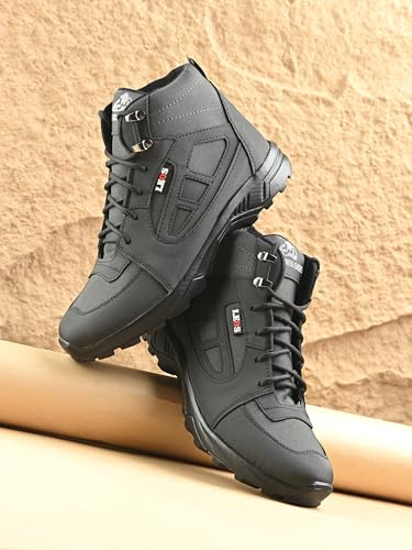 Image of Leo Fitness Waterproof Outdoor Trekking Boots | Black Hiking Boots with Cushioned Footbed, Anti-Slip Rubber Sole