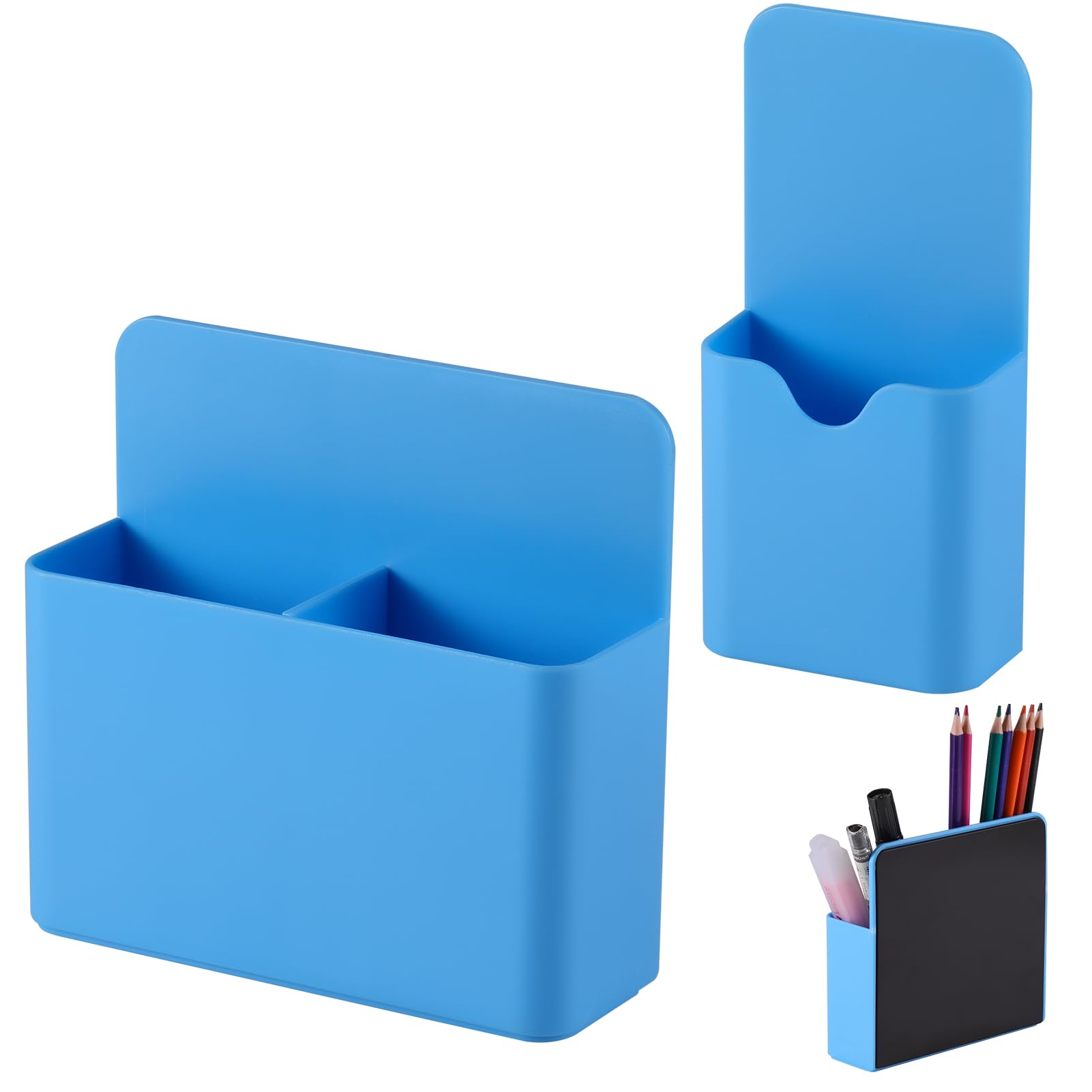 Kitanis Sky Blue Magnetic Pen Holder,2 Pack Magnetic Dry Erase Marker Holder With Generous Compartments,Strong Magnet Storage Marker Pen Pencil Organizer For Refrigerator,Whiteboard,Locker Accessories