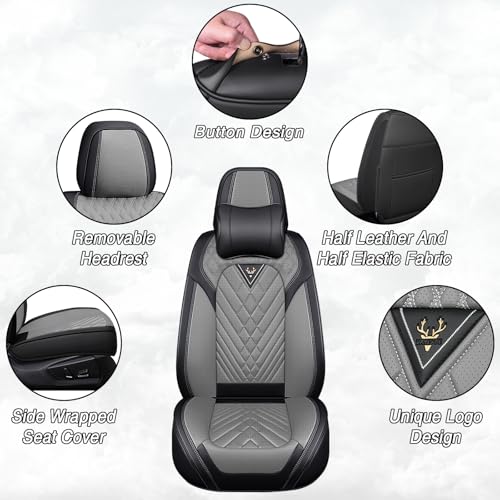 Image of Car Seat Covers for Chevrolet Equinox 2005-2026, Premium Nappa Leather Waterproof & Anti-Slip, Full Coverage Customized fit Chevrolet Equinox Seat Covers Full Set (5 Seats Luxury,Black-Gray)