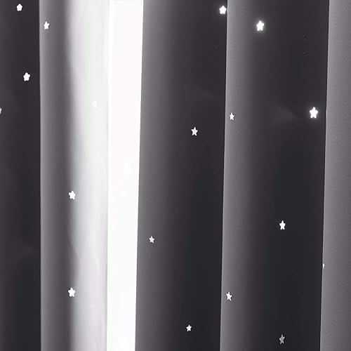 Miniatura 3 de Nicetown Cortinas para cuarto de niños inspiradas en el cielo nocturno con estrellas brillantes, cortinas oscurecedoras para cuarto de niños o bebés