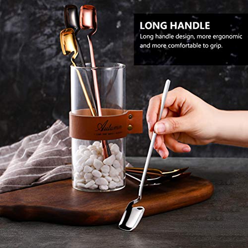 1 conjunto de 4 colheres de mistura de aço inoxidável colheres de cabo longo (cores sortidas)