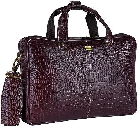 BRAND LEATHER Genuine Leather Laptop Bag For Men Office Bag Tan Fits Up To 14 Inch Laptop MacBook With Shoulder Straps