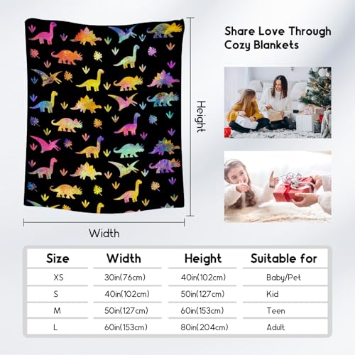Dinosaur Blanket - 50x60 Inches Cute Throw for Boys - Black Soft Fuzzy Blankets for Couch & Office