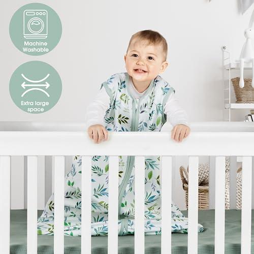 Image of BSTOPPT 3 Pack Baby Sleep Sack 0-6 Months 100% Rayon Cotton Baby Sleeping Bag 2-Way Zipper Toddler Wearable Blankets Comfy Stretchy Lightweight TOG 0.3 (Banana&leaf&green)