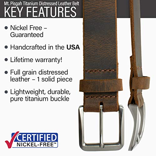 Nickel Smart Mt. Pisgah Titanium Brown Distressed Leather Belt- 34" #TOP1