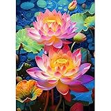 DPHERO DIY Lotus Diamant Painting Kits Bilder für Erwachsene Anfänger,5D Lotusblätter Diamond Painting Set,DIY Runde Steine Diamant Kunst Kits, Blumen Diamond Art für Zuhause Dekor 30x40 cm