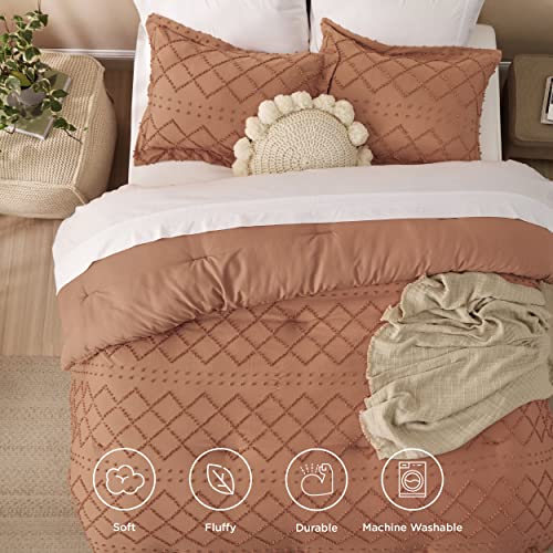 Image of Bedsure California King Comforter Set - Pumpkin Comforter, Boho Tufted Distressed Vintage Bedding for Kids, 3 Pieces Farmhouse-Style Bed Set for All Seasons, Fluffy Soft Bedding with 2 Pillow Shams
