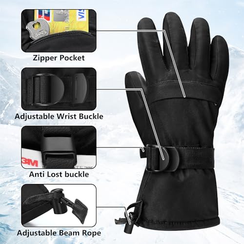 Image of Ski Gloves,Snow Gloves Waterproof Winter Warm Cold Weather Touchscreen Gloves for Parent& Child Kids Skiing,Snowboarding