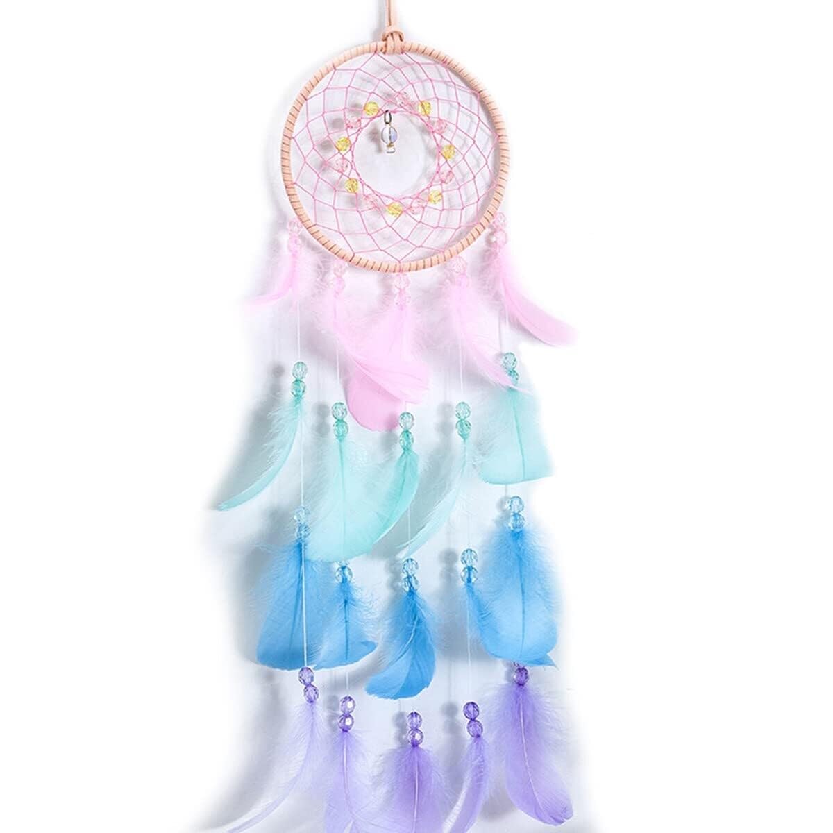 Wind Chime Colorful Wind Chimes Gravel Dream Catcher Woven Net Feather Windchimes Hanging Macrame Deco Windchime