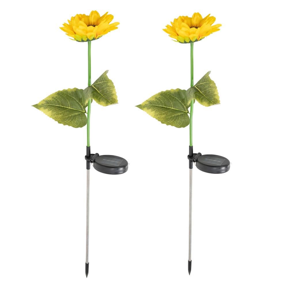 ValueLights Sunflower Solar Powered Outdoor Spike Lights Yellow 2 Pack